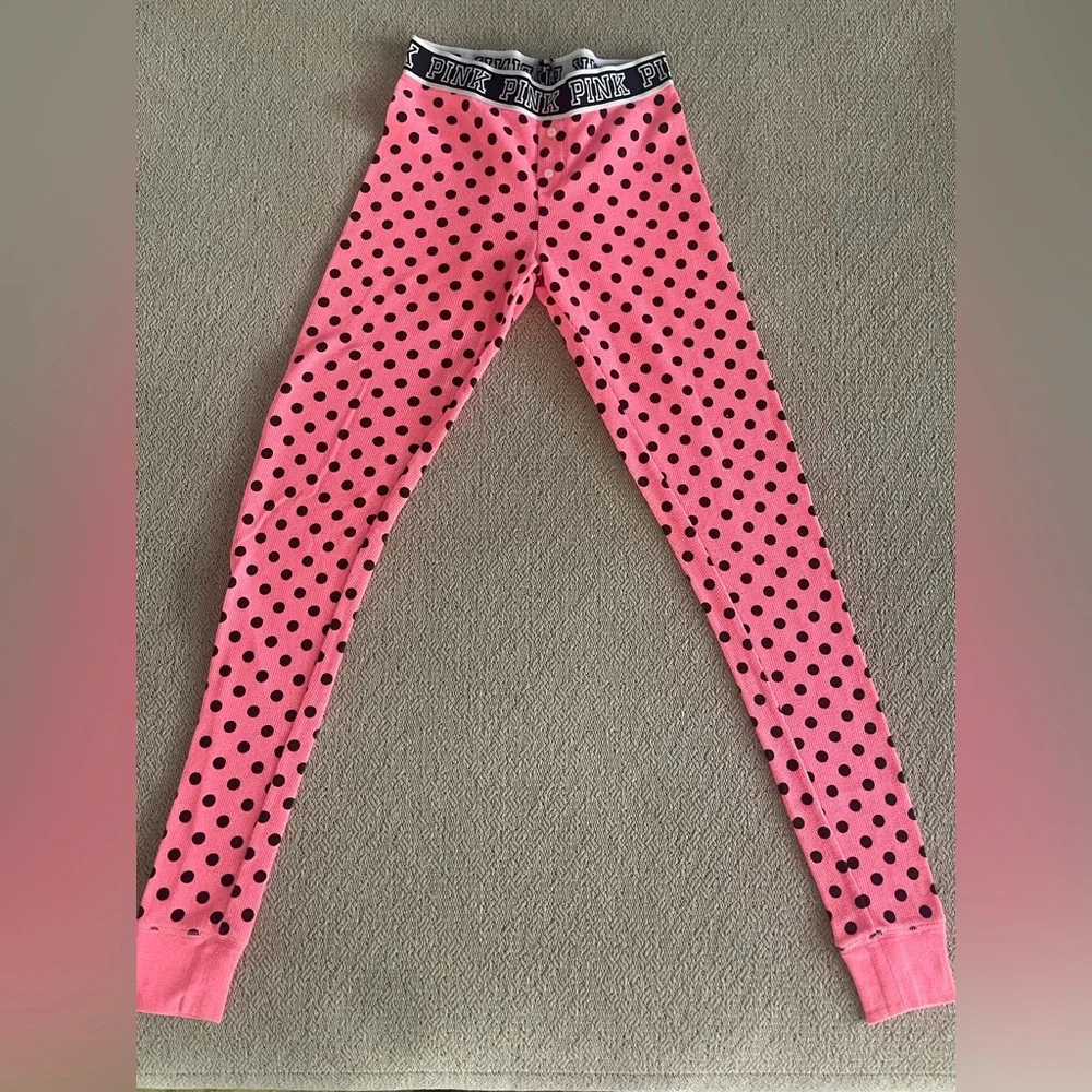 PINK Victoria's Secret Pink and Black Polka Dot Pajama Leggings - Picture 1 of 5